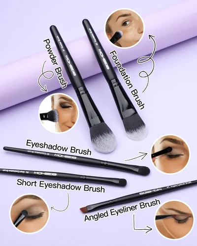 Miniatura 2 de EIGSHOW Juego de 5 brochas de maquillaje diario para base, polvo y delineador de ojos, vegano y libre de crueldad, kit de brochas de maquillaje Negro