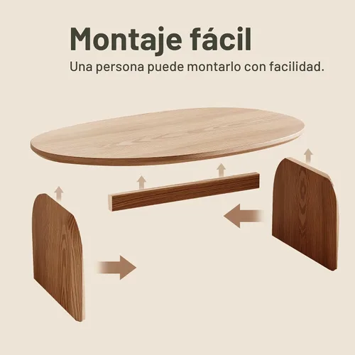 Miniatura 6 de Honyee - Mesa de centro moderna ovalada, pequeñas mesas de centro para la sala de estar - Parte superior de madera de roble con patas sólidas, mesa
