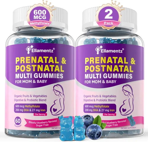 Vitaminas prenatales para mujeres con metilfolato, omega-3 DHA vegano, mezcla de alimentos orgánicos, probióticos, hierro, vitamina D3 B6 B12,