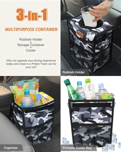 Miniatura 5 de Pritent Papelera de Coche con Tapa, Linda Bolsa de Basura para Coche a Prueba de Fugas, Bolsa de Basura Colgante para Vehículo, Bote de Basura Gris