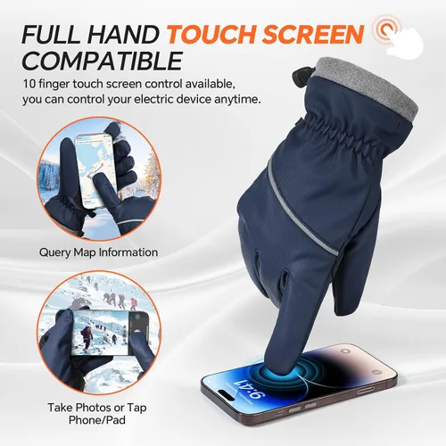 Miniatura 5 de Guantes de invierno impermeables y resistentes al viento para hombres y mujeres, térmicos cálidos para clima frío, agarre de nieve para pantalla