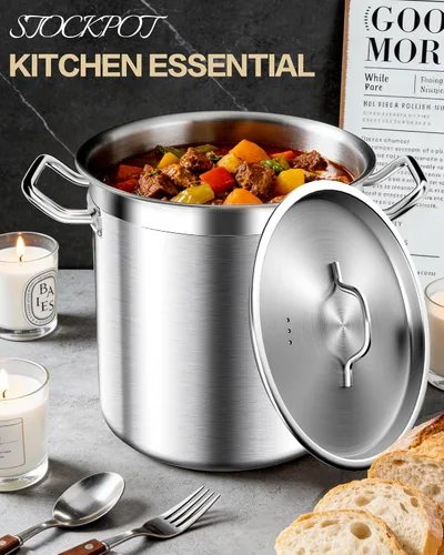Miniatura 8 de STOCKPOT Olla de sopa de 20 cuartos de galón con tapa, olla de acero inoxidable, olla de cocina resistente para sopa, pasta, guiso, apta