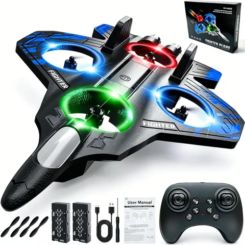Aviones de control remoto de espuma, avión RC con luz, avión de combate a control remoto, giro de 360°, rollo de acrobacias, avión dron para
