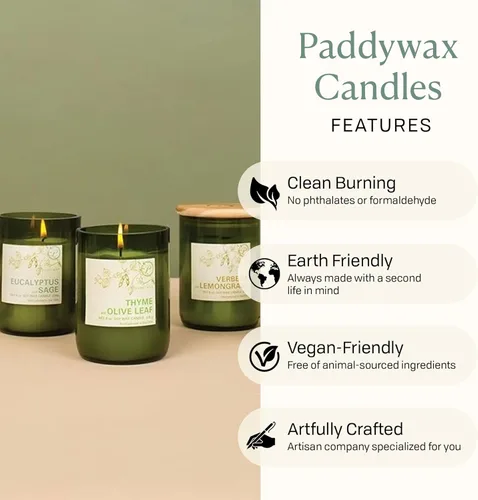 Miniatura 4 de Paddywax Eco Green Collection - Vela de mezcla de cera de soja en tarro de vidrio, aroma a limón Meyer, recipiente verde con tapa de madera, 8 onzas