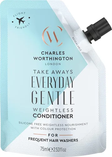 Charles Worthington Acondicionador diario suave y sin peso para llevar, tamaño de viaje, nutre y protege, acondicionador de salón para uso diario,