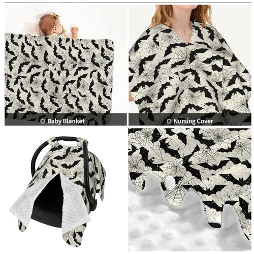 Miniatura 2 de Cubierta de lactancia para asiento de coche de bebé de murciélago negro, cubierta de lactancia para recién nacido, manta para regalo de ducha