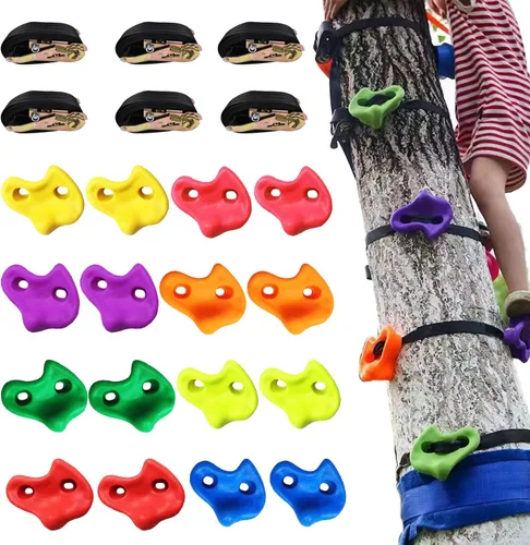 KINSPORY Juego de 16 soportes para escalada de árboles y 6 correas de trinquete para árboles, kit de sujeción de roca de gran tamaño para escalada