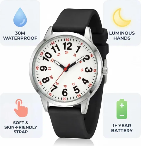Miniatura 3 de Easy Read Women’s Watch with Second Hand, 35mm Dial with Large Arabic Numbers, Water Resistant Silicone Strap Wrist Watch with Luminous Hands