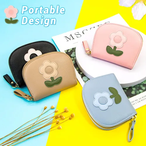 Miniatura 5 de YINHEXI RIFD - Bonita cartera con tarjetero para mujeres y hombres, pequeña cartera de cuero con cremallera para tarjetas de crédito para mujeres