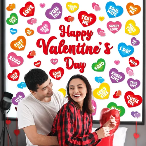 Miniatura 7 de Calcomanías para ventana del día de San Valentín, dulces de San Valentín, calcomanías de corazón para ventana, diseño de corazón para conversación