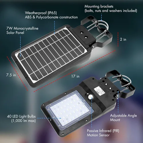 Miniatura 4 de Wagan EL8588 - Lámpara de calle solar integrada LED de 1000 lúmenes, sensor de movimiento, impermeable, resistente a la intemperie, del atardecer al