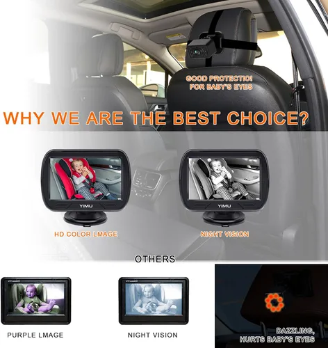 Miniatura 8 de YIMU HD720P Cámara de coche de bebé para asiento trasero, reposacabezas de automóvil, monitor de instalación rápida, visión nocturna, cámara