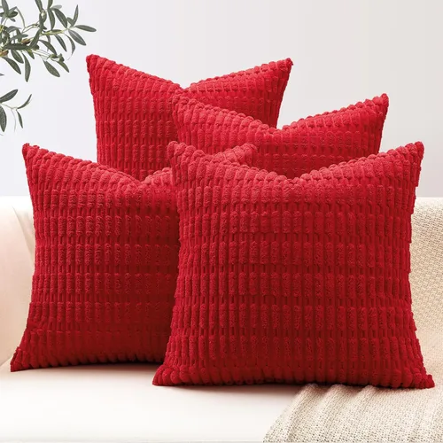 OTOSTAR Juego de 4 fundas de almohada decorativas de pana suave de 16 x 16 pulgadas, fundas de almohada cuadradas a rayas bohemias para decoración
