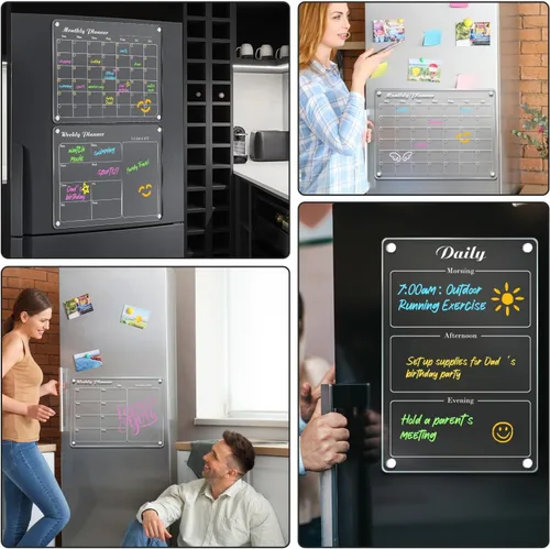 Miniatura 7 de DIYMAG Almohadillas de Planificación Paquete de 3 Calendario Magnético Acrílico de Borrado en Seco para Refrigerador, 15"x11" Juego 2026 Magnéticos
