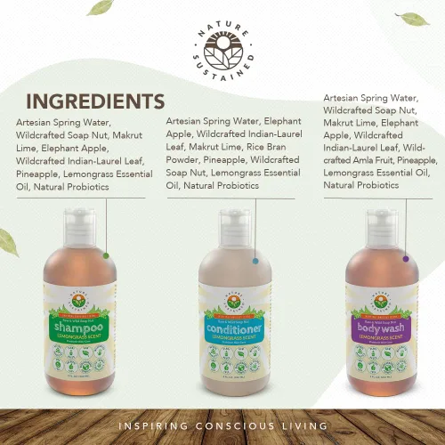 Miniatura 6 de Champú probiótico de bayas jabonosas, gel de baño y acondicionador [Lemongrass] (paquete de regalo de 3 unidades) para piel y cabello sensibles