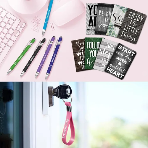 Miniatura 7 de PerKoop 48 piezas de regalos inspiracionales a granel, blocs de notas motivacionales, bolígrafos, llaveros, conjunto de cuadernos de diario