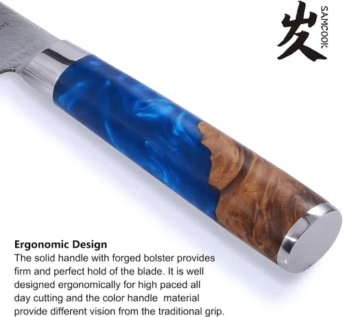 Miniatura 4 de SAMCOOK Cuchillo de chef de damasco - Cuchillo Gyuto profesional de 8 pulgadas y afilado - Cuchillo de cocina japonés de acero inoxidable VG-10