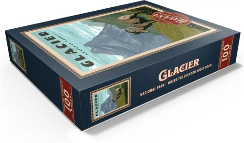 Miniatura 3 de MyPuzzle Glacier National Park - Where The Bighorn Sheep Roam, póster de viaje vintage, rompecabezas de 100 piezas prémium para adultos