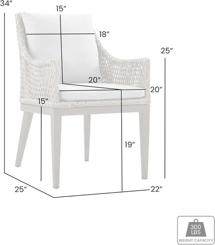 Miniatura 3 de Armen Living Silvana - Silla de comedor de mimbre y aluminio para exteriores con cojines beige - Juego de 2