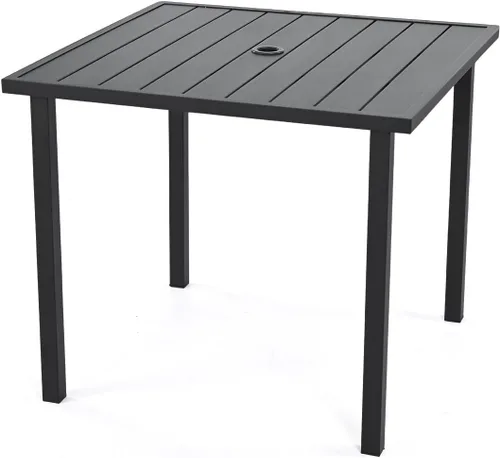 HAPPATIO Outdoor Dining Table for 4, Large Suqare Metal Patio Table with 1.5" Umbrella Hole, Powder-Coated Frame for All-Weather, Black, Modern Style