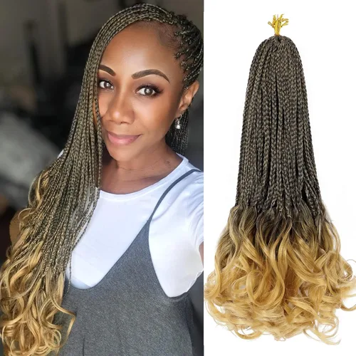 Miniatura 48 de Trenzas de ganchillo rizadas francesas de 22 pulgadas, 8 paquetes, trenzas de caja diosa grises para mujeres, de ganchillo pre-trenzadas con Trenzas