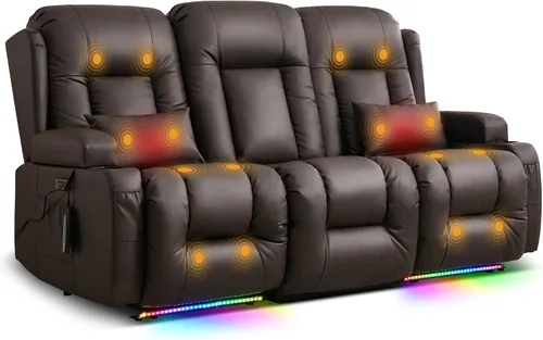 Miniatura 15 de TUNYI Sofá Reclinable Eléctrico Loveseat con Masaje y Calor, Asientos de Cine en Casa con Consola, Sofá Reclinable RV Loveseat con USB/Toma