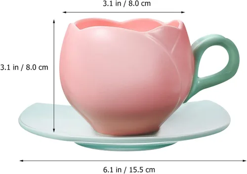 Miniatura 7 de UPKOCH Juego de tazas de café de cerámica con diseño de tulipán retro con platillos para uso diario en la cocina