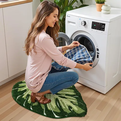 Miniatura 8 de LUMI Lindas alfombras de baño con plantas de hoja verde, suaves, esponjosas, de felpa, absorbentes, de secado rápido, antideslizantes, lavables a