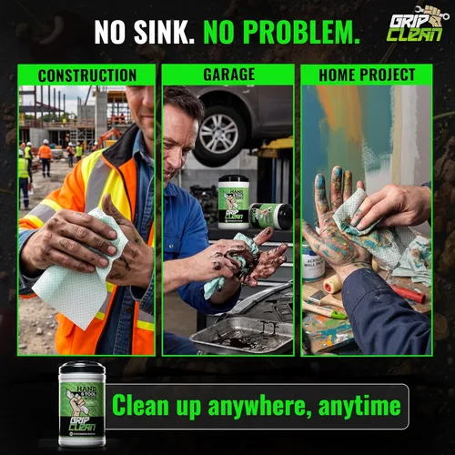 Miniatura 5 de Grip Clean Toallitas de Limpieza de Manos y Herramientas de Servicio Pesado – Limpiador de Manos Sin Agua para Mecánicos, Garaje y Taller