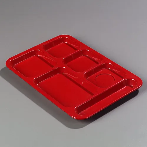 Miniatura 3 de Carlisle FoodService Products ABS Lunch Tray with 6 Compartments, Right Handed Cafeteria Tray with Divided Compartments for Food, 14" x 10", 24 Rojo