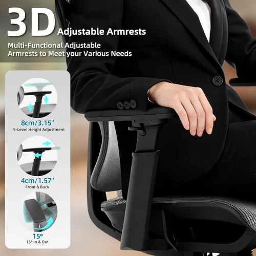 Miniatura 6 de Silla de oficina ergonómica con reposapiés, silla de oficina grande y alta, soporte lumbar ajustable de 4 niveles, bloqueo de inclinación de 155°