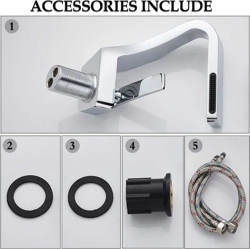 Miniatura 7 de BECOLA Grifo cromado para lavabo de baño, grifo de un solo orificio para lavabo de baño, latón macizo con dos mangueras estándar de 3/8 pulgadas