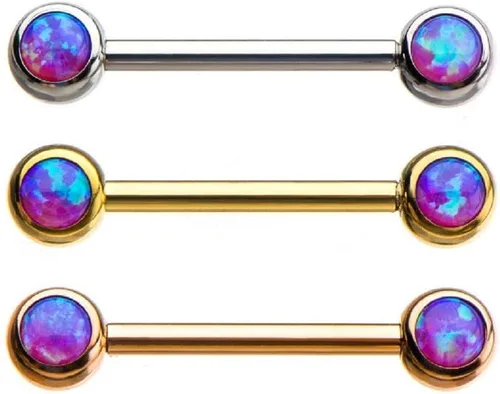Miniatura 2 de Pierced Owl - 14G Stainless Steel Bezel Set Purple Synthetic Opal Nipple Barbells, Sold as a Pair