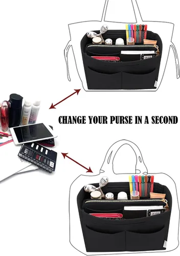 Miniatura 5 de LEXSION - Inserto organizador de fieltro para bolso de mano, con cremallera compatible con bolsos Speedy, Neverful, PM y MM