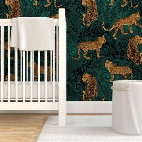 Miniatura 6 de Papel tapiz autoadhesivo de 12 x 2 pies – Leopardo exótico selva negro verde animal África guepardo tigre papel tapiz extraíble personalizado por
