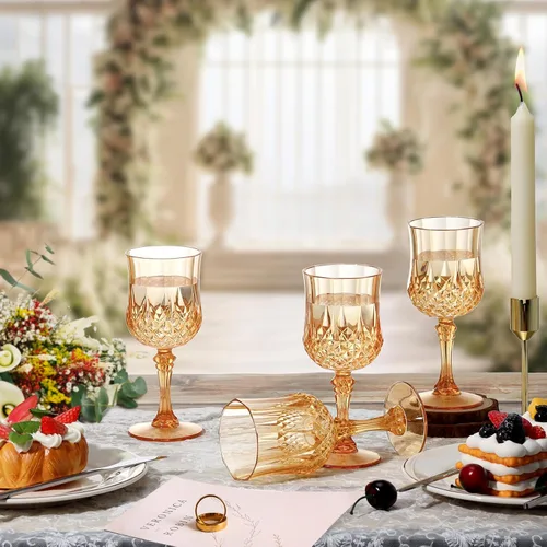 Miniatura 8 de XUWAIDSGN 48 Pcs Copas de Vino Vintage de Plástico de 7oz Vasos para Beber Vasos Irrompibles Cristalería para Bodas Copas de Agua de Cristal Goblets