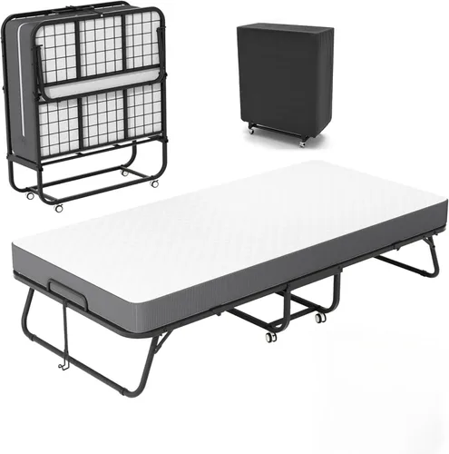 Cama plegable de 75 x 38 pulgadas con colchón para adultos, cama plegable portátil con colchón de espuma viscoelástica y marco súper fuerte,