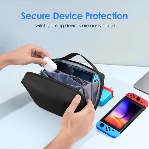 Miniatura 5 de LENTION Estuche organizador de electrónica premium con asa, bolsa grande de viaje con múltiples compartimentos para tableta, cargadores de MacBook
