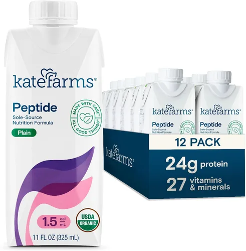 KATE FARMS Fórmula Orgánica de Péptidos para Adultos 1.5, Natural, Fuente Única, Nutrición a Base de Plantas Hidrolizada para Alimentación Oral o