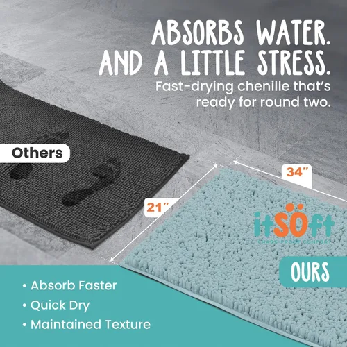 Miniatura 3 de Alfombras de baño de chenilla, alfombrillas de baño de felpa absorbentes de secado rápido, suaves y lavables a máquina, alfombra antideslizante