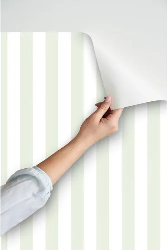 Miniatura 3 de Spoonflower Papel tapiz para despegar y pegar, diseño de rayas verdes verticales descoloridas, rayas verdes de verano, casa de campo, papel pintado