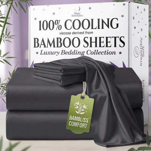 Miniatura 17 de SLEEP SANCTUARY - Juego de sábanas 100% viscosa derivada de bambú tamaño individual 4 piezas – Sábanas de lujo BamBliss de enfriamiento