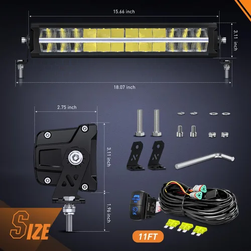 Nilight Barra de Luz LED con DRL Ámbar de 16 Pulgadas 120W Luz Todoterreno Anti-Deslumbrante Combo Inundación Punto LED Luz de Conducción IP68 con