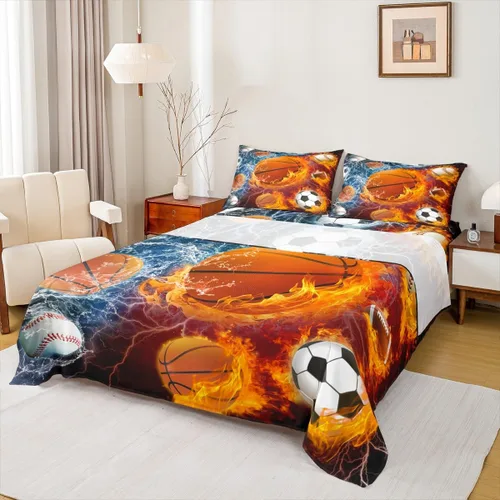 Miniatura 16 de Sábanas de baloncesto tamaño matrimonial con bolsillo profundo para niños, ropa de cama deportiva, juego de sábanas para atletas de baloncesto