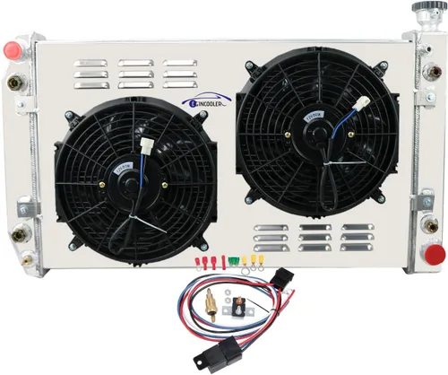 Radiador de núcleo de 3 filas + 2 ventiladores de 12 pulgadas con cubierta y relé para Chevy GMC C/K Series 1988-1999 1500 2500 3500 Pickup Suburban