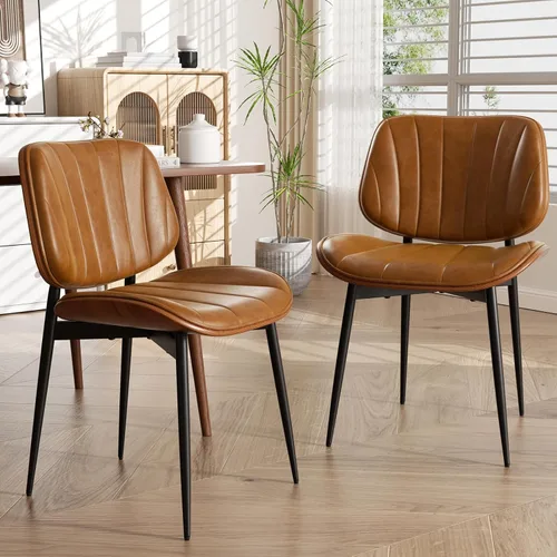 Miniatura 40 de Silla de comedor, sillas de comedor modernas de mediados de siglo, sillas de cocina tapizadas de piel sintética con respaldo de madera curvada