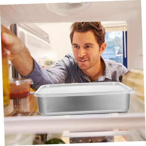 Miniatura 7 de YARNOW Refrigerador de acero inoxidable con estante de malla de 9.44 x 7.28 x 2.28 pulgadas, recipiente de almacenamiento de alimentos para una
