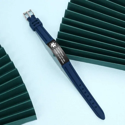 Miniatura 128 de OPALSTOCK Pulseras médicas personalizadas de silicona ajustable para identificación de emergencias, grabado gratuito, 9 pulgadas, resistente al