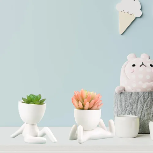 Miniatura 7 de 6 macetas de cerámica para suculentas, macetas pequeñas creativas en forma de humano, modernas mini macetas para oficina, hogar, cafeterías