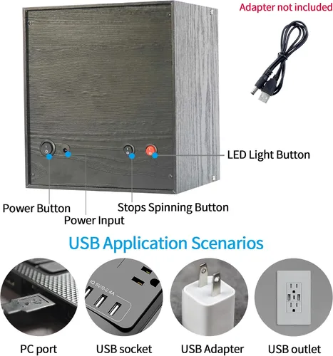 Miniatura 4 de Oryx - Enrollador de 4 relojes para relojes automáticos, caja de reloj giratoria de madera, 5 modos de rotación, caja de visualización con luz LED